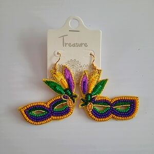 Mardi Gras Mask Seed Beaded Earrings Statement Parade Festival Free Shipping